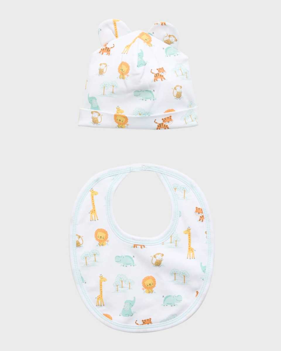 Boy's Safari Style Hat & Bib Set, Newborn-S